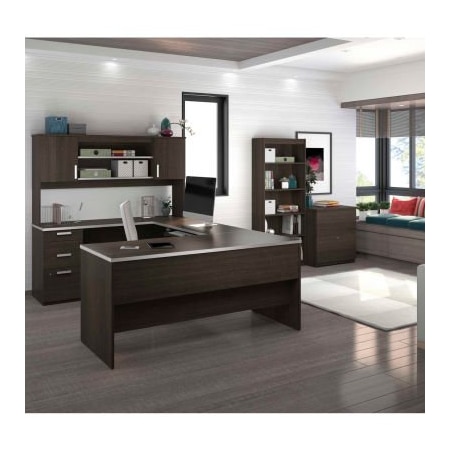 Bestar Bestar U-Shaped Desk with Lateral File and Bookcase - Dark Chocolate - Ridgeley Series 52850-79